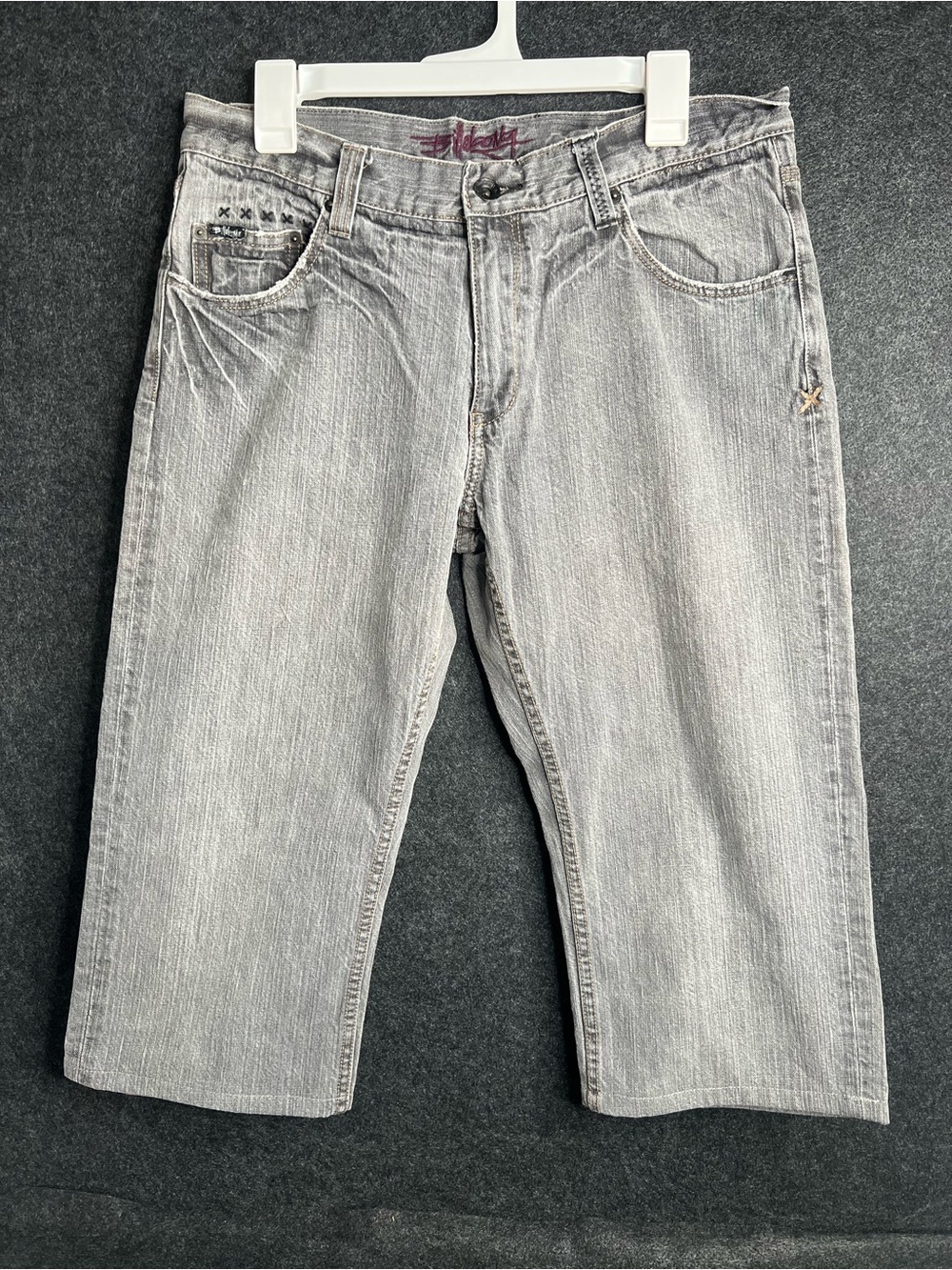 Vintage Y2K Billabong Baggy Denim Jeans Capri Gray Womens Size 34 Custom Tailor